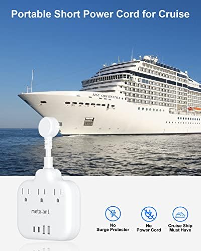 Stylish Brown Travel Power Strip with 5 Ft Cord – Compact Extension Solution Featuring 3 AC Outlets & 4 USB Ports (2 USB-C) for Rapid Charging – Ideal Desk Accessory for Tan Wood and Walnut Grain Décor – Maximize Functionality & Aesthetics in Any Space