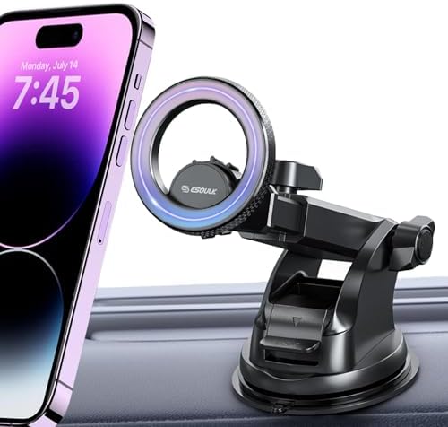 Esoulk Ring Magnetic Car Phone Holder – Ultimate Versatile Mount for Dashboard, Windshield & Air Vent – Strong Magnetic Grip for Enhanced Driving Safety – Compatible with Mag Safe & All Smartphone Models – Effortless Installation, Sleek Design, and Optimal Convenience for Modern Drivers
