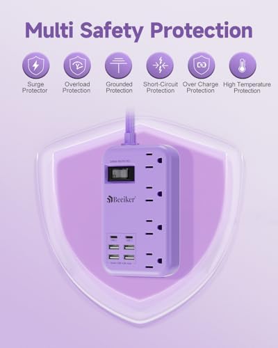 International Travel Power Adapter with 6 USB Ports and 4 AC Outlets – Versatile Plug Converter for European Destinations Including UK, France, Italy, and Germany – Compact 3 ft Extension Cord with Surge Protection for Enhanced Device Safety and Charging Efficiency