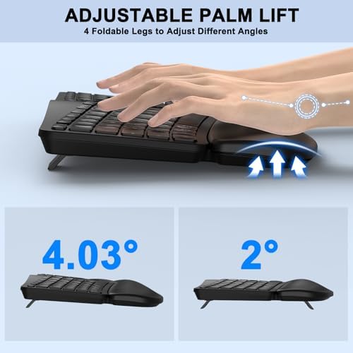 Maximize Comfort and Productivity with QUASIO’s Ergonomic Wireless Keyboard – Bluetooth & 2.4 G Multi-Device Connectivity with Cushioned Palm Rest for Windows, Mac & Android Users – Rechargeable, Quiet Typing, and Strain-Reducing Design for All-Day Use
