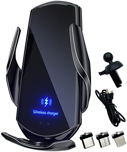 Discover Effortless Charging On The Go with Our 15 W Wireless Car Charger – Auto-Clamping Vent Mount for Secure Smartphone Holder – Fast Charging Solutions for All Vehicle Interiors (Blue) – Enhanced Compatibility with Leading Brands and Safe Usage Features