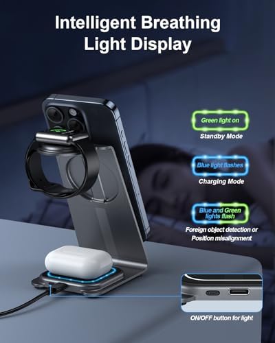 Upgrade Your Charging Routine with the Znn Yoo 3 in 1 Wireless Charger for Apple Devices – Premium Aluminum Alloy Station for i Phone 16/15/14/13/12 Pro Max Plus Mini, Apple Watch 9/8/7/6/5/4/Ultra/SE, and Air Pods Pro/3/2 – Fast, Efficient Charging Solution for Seamless Connectivity and Style