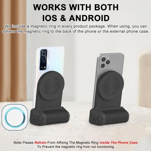 Universal Magnetic Phone Mount with Bluetooth Remote Control – Versatile Camera Grip Handle for Enhanced Stability and Effortless Photography – Compatible with All Smartphones Including i Phone 16/15/14/13/12 – Perfect for Selfie Lovers and Video Shooting Enthusiasts – Features Ergonomic Non-Slip Design, 180-Degree Rotation, and Wireless Charging Capability – Compact, Pocket-Friendly Size for On-the-Go Convenience – Includes Magnetic Ring for Non-Magnetic Phones – Capture Stunning Photos Without Worrying About Dropping Your Device – FCC Certified 10 W Adapter and Type-C Cable for Safe, Fast Charging – Elevate Your Mobile Photography Experience with Professional-Grade Stability and Control