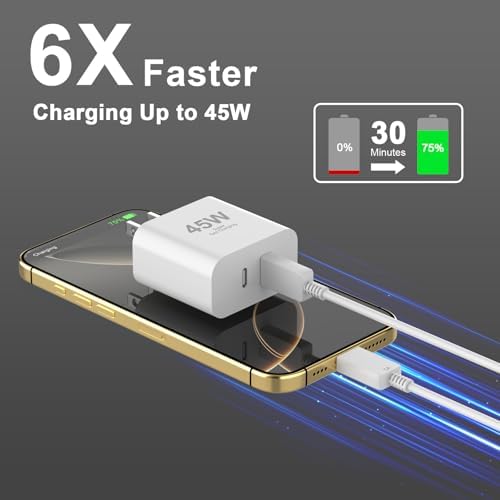 High-Speed 45 W USB-C Charger Duo for i Phone 15 & 16 Series | Includes 10 FT C-C Charging Cables | Dual Port Fast Charging Block with Safety Features | Ideal for Home, Office, and Travel Use