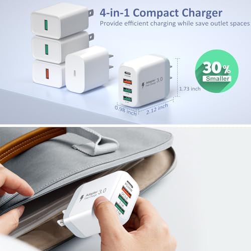 Bangfun 40 W 4-Port USB C Fast Charging Block – Dual Pack Multi-Device Power Adapter Featuring Quick Charge 3.0 for i Phone 11-15 Pro Max, Samsung A13/A54, Pixel – Ultimate Compact Charger for Home, Office & Travel Efficiency