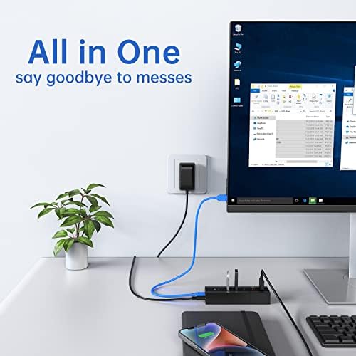 Unlock Seamless Connectivity with RAOYI 6-Port Powered USB 3.0 Hub – High-Speed Data Transfer, Smart Fast Charging, and 24 W Power Adapter for Laptops, PCs, and Macs – Ideal USB Splitter for Enhanced Device Management and Productivity in Sleek Black