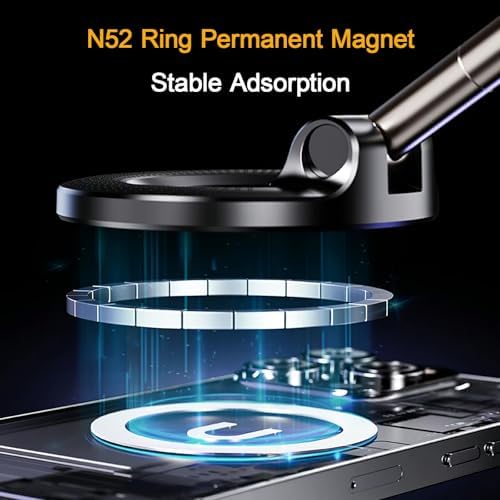 720°Rotatable Vacuum Magnetic Phone Stand, Vacuum Magnetic Phone Holder Foldable&Adjustable, Suction Cup Phone Mount for Car/Gym/Mirror/Shower/Smooth Surface, Compatible iPhone 16 15 14 13 12 &Android – Enhanced Compatibility and Speed