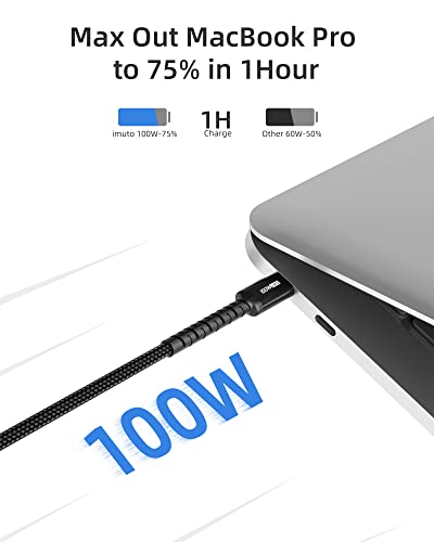 imuto 100 W Fast Charging USB C to USB C Cable (6.6 ft, 2-Pack) – Premium Braided Design for Enhanced Durability and Speed, Compatible with i Phone 15 Series, Mac Book Pro 2020, i Pad Pro 2020, and Samsung Galaxy S23+ – High-Speed Data Transfer up to 10 Gbps, Perfect for Home and Office Use