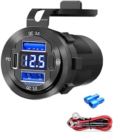 Versatile 12 V USB Car Socket with 3 Ports – Waterproof Marine-Grade Aluminum Quick Charge Adapter for Cars, Boats, RVs, and More (2 QC + 1 PD) – Efficient Multi-Device Charging Solution for On-the-Go Power Needs