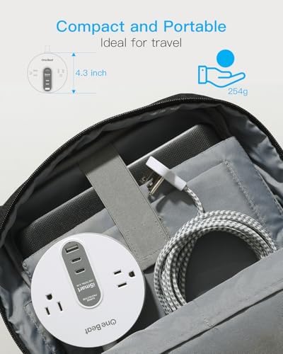 Compact Power Strip Surge Protector with USB-C Charging – 5 ft Flat Plug Extension Cord Featuring 2 AC Outlets & 3 USB Ports for Home, Office, and Travel – 490 J Surge Protection for Safe Device Charging and Efficient Organization