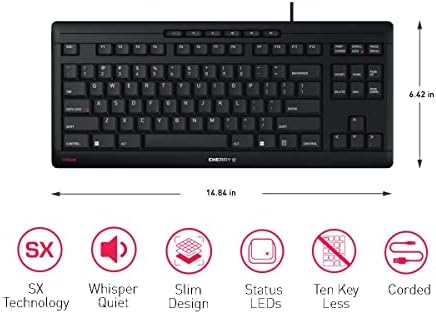 CHERRY Stream TKL Wired USB Keyboard – Compact Silent Keystroke Design for Enhanced Office Productivity and Ergonomic Comfort – Ideal for Professionals and Minimalist Workspaces