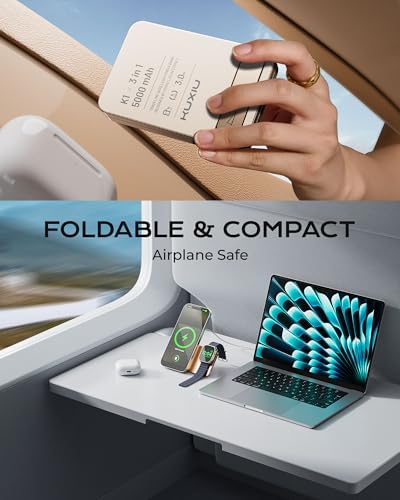 Revolutionary KU XIU 3-in-1 Mag-Safe Wireless Charging Station & Portable Power Bank – 5000 m Ah Fast Charger for i Phone 12-16, Apple Watch Ultra & Air Pods – Ultra-Compact, Foldable Design with Adjustable Viewing Stand for Effortless Travel – Advanced Compatibility & Intelligent Charging Solutions Explore the ultimate charging solution with the KU XIU 3-in-1 Mag-Safe Wireless Charger that seamlessly integrates a powerful 5000 m Ah battery, a versatile stand, and a cutting-edge charging station. Designed for modern travelers, this compact device supports i Phone 12-16 models, Apple Watch Ultra, and Air Pods, ensuring rapid 15 W wireless charging and 20 W PD for USB-C gadgets. The precision-engineered adjustable stand enhances your viewing experience while charging, making it perfect for entertainment on-the-go. Enjoy a sleek, foldable design that fits effortlessly in your pocket or bag, meeting aviation standards for hassle-free travel. With intelligent charging technology, prioritize device safety and longevity while enjoying a charging efficiency of up to 95%. Elevate your charging experience with the KU XIU – the perfect blend of style, practicality, and performance for today’s tech-savvy users.