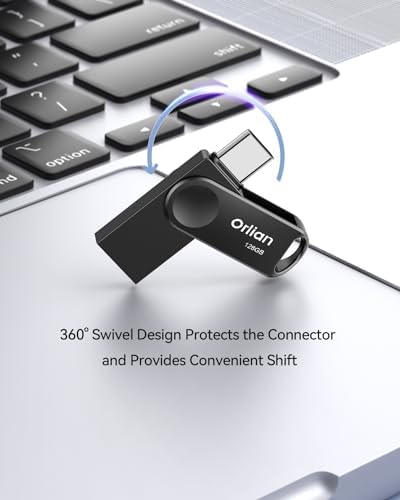 128 GB Dual USB Type C + A OTG Flash Drive – Waterproof Metal Swivel Design for Fast Data Transfer – Ideal Thumb Drive for PC, Laptop, Tablet, i Phone 15 & Android Devices – Portable Storage Solution for On-the-Go Professionals and Students