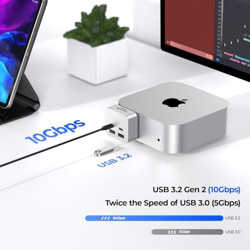 Elevate Your Mac Mini Experience with the GIISSMO 6-in-1 Aluminum Dock – Ultimate High-Speed Connectivity Hub Boasting Dual USB A & C Ports, SD/TF Card Readers for Lightning-Fast Data Transfers, and Effortless Multi-Device Integration – Transform Your Workflow with a Sleek and Portable Design for On-the-Go Professionals