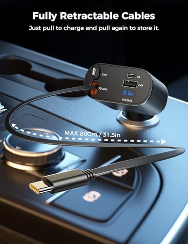 Introducing the SUPERONE 4-in-1 Retractable Fast Car Charger: Ultimate On-the-Go Charging Solution for i Phone, Galaxy & Pixel Devices – Featuring 2.6 ft Tangle-Free Cord, Enhanced USB C & Apple Compatibility, and Sleek Design for Effortless Portability. Experience lightning-fast charging to keep your devices powered during road trips or daily commutes, ensuring you’re always connected. This innovative retractable charger is engineered for maximum efficiency, accommodating a wide range of smartphones including i Phone 16, 15/15 Pro Max, 14, 13, 12, 11 and popular Galaxy and Pixel models. With its compact construction and high-quality materials, this charger not only enhances your charging experience but also withstands everyday wear and tear. Elevate your mobile charging with the SUPERONE car charger – where convenience meets cutting-edge technology for busy professionals and families on the move.