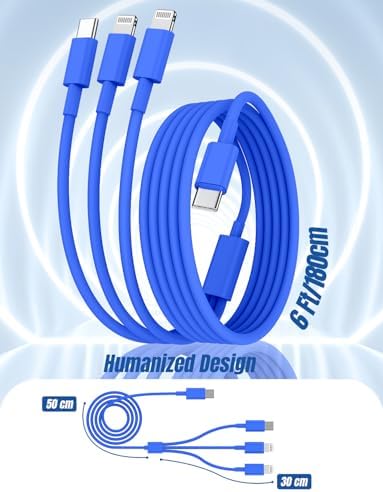 Versatile 3-in-1 i Phone Charger Cable – 6 FT USB C to Lightning with Triple Port Compatibility for i Phone 16/15/14/13/12/11 Pro Max/XS/XR/8 & i Pad Pro/Mini – Fast Charging Solution (2-Pack, Black) for Effortless Multi-Device Power Management