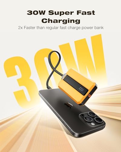 VEEKTOMX 30 W Fast Charging Portable Power Bank – 10,000 m Ah Mini Charger with Detachable Cable & Dual Ports for i Phone 15/14, Samsung, Mac Book, and Air Pods – Lightweight Travel Battery Pack for Ultimate Device Compatibility and Speed