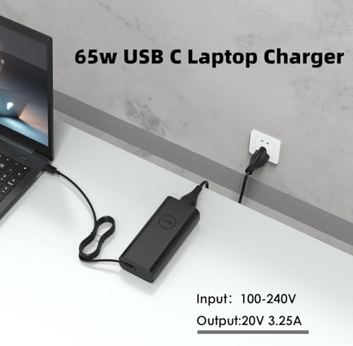 65 W USB-C Laptop Charger for Dell: High-Speed, Compact Power Adapter Compatible with Inspiron, Latitude, and XPS Models – Enhanced Safety Features for Business Use and Travel Convenience
