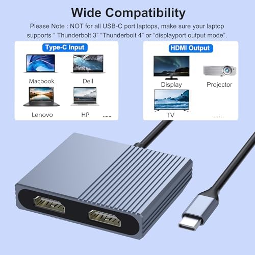 Enhance Your Visual Experience with the USB C to Dual HDMI Adapter – Effortlessly Connect Dual Monitors to Dell, HP & Mac Book for Unmatched Productivity | 4 K HDMI Splitter for Gamers & Professionals | Compact Plug and Play USB C Hub for Travel & Office Use | Elevate Multitasking with Stunning 60 Hz Visuals