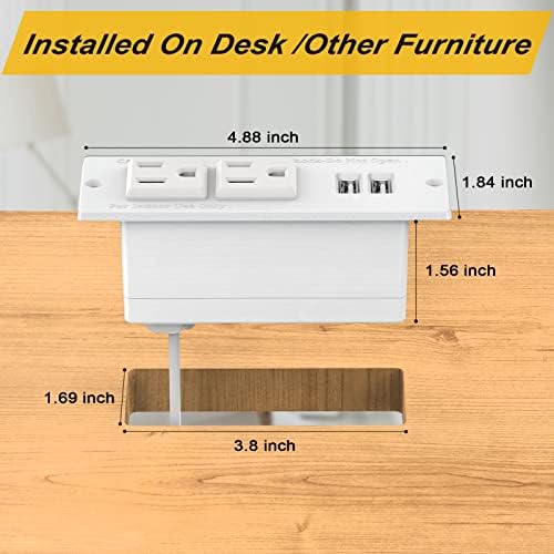 Recessed Power Grommet with Dual 20 W USB C Ports and 6 FT Extension Cord – Versatile Desk Power Socket with 2 AC Outlets for Seamless Integration into Cabinets, Drawers, or Nightstands – ETL Listed for Safety and Enhanced Charging Efficiency – Ideal for Organized Home Offices and Modern Living Spaces
