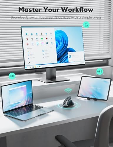 Revolutionize Your Workspace with the Nulea MD280 Ergonomic Vertical Wireless Mouse – Dual Mode Bluetooth & 2.4 G Connectivity, Precision with 4 Adjustable DPI Settings (800/1200/1600/2400), Rechargeable & Silent Clicks for Ultimate Focus – 6 Customizable Buttons Enhance Productivity for Laptop & Desktop Users in Stylish Grey.