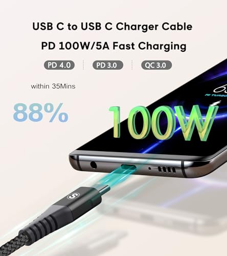 sweguard 100 W USB C to USB C Charger Cable [3.3 ft, 2-Pack] – Ultimate Fast Charging Solution for i Phone 15 & 16 Pro Max, Mac Book, i Pad Pro, and Samsung Galaxy S Series – Durable, High-Speed Compatibility for All Your Devices