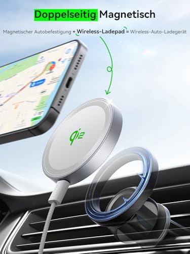 THREEKEY Mag Safe Wireless Charger – 15 W Qi2 Fast Charging Pad with Dual-Sided Magnetic Grip for i Phone 12-16 Series & Galaxy S25 Ultra – Includes 5 FT USB-C Cable – Sleek White Design for Effortless Power and Enhanced Compatibility