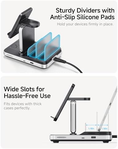 Swan Scout 901 S 5-in-1 Wireless Charging Station for Samsung & More – Ultra-Fast 60 W Multi-Device Charger for Galaxy S25/S24/S23/S22, Galaxy Watch Ultra/7/6/5/4, Galaxy Tab Series, and Wireless Earbuds – Elegant Design with Secure Anti-Slip Placement and Independent 20 W USB-C/A Outputs for Home or Office Use