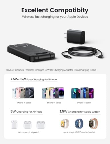 Lamicall 3-in-1 Magnetic Foldable Wireless Charger Stand – Fast Charging Station for i Phone 16/15/14/13/Pro/Pro Max, Apple Watch & Air Pods – Compact Travel-Friendly Design with Enhanced Mag Safe Compatibility for Effortless Device Management