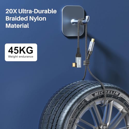 USB C Monitor Cable 8K/4K UHD Display[4FT], 40Gbps USB 4 High Speed Data Transfer Cable, Right Angle USB C for Thunderbolt 4 Cord, 240W Fast Charging for iPhone 16, MacBook Pro, KVM Switch, Samsung – Enhanced Compatibility and Speed