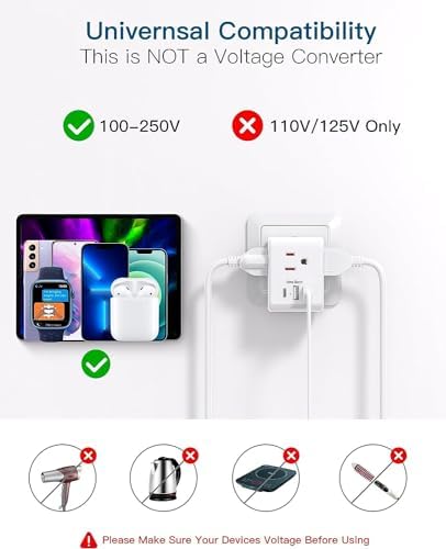 Ultimate European Travel Plug Adapter Set – Dual Pack Universal Power Converter with 3 AC Outlets and 3 USB Charging Ports (including USB-C) for Efficient Power Solutions in Italy, Spain, France, Germany, and Iceland – Essential Accessory for Global Travelers Seeking Versatile Compatibility and Rapid Charging Efficiency