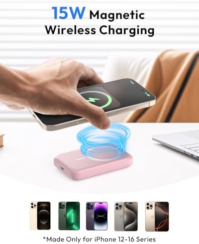 Sleek Pink Magnetic Power Bank for i Phone – 10000 m Ah with 15 W Wireless Charging & 20 W USB-C Fast Charge – Ultimate Portability for i Phone 16/15/14/13/12 Series – Effortless One-Handed Operation for Travel Enthusiasts and Daily Adventurers – Strong 10 N Magnetic Force for Secure Attachment – Perfect for On-the-Go Charging