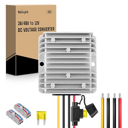 Nilight 48 V to 12 V Waterproof DC Voltage Converter – High-Efficiency 240 W Regulator for Golf Carts & Electric Scooters – Reliable Step-Down Power Supply with Overcurrent Protection and Easy Installation for Enhanced Energy Performance