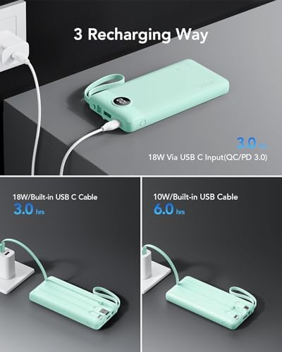 VRURC 22.5 W Pink Portable Charger – 10000 m Ah Power Bank with Fast Charging Capability, USB-C Dual Functionality, 4 Outputs & 3 Inputs – Essential Travel Companion for i Phone 16/15/14/13, Samsung & Android Devices – Compact Design for On-the-Go Power Management