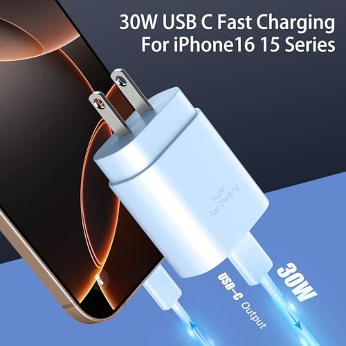 30 W Ultra-Fast USB C Wall Charger with 10 FT Cable in Stylish Purple Gradient | Rapid Charging Solution for Phone 15 Series & S24 Ultra Plus | Compact & Versatile Power Adapter for Modern Devices
