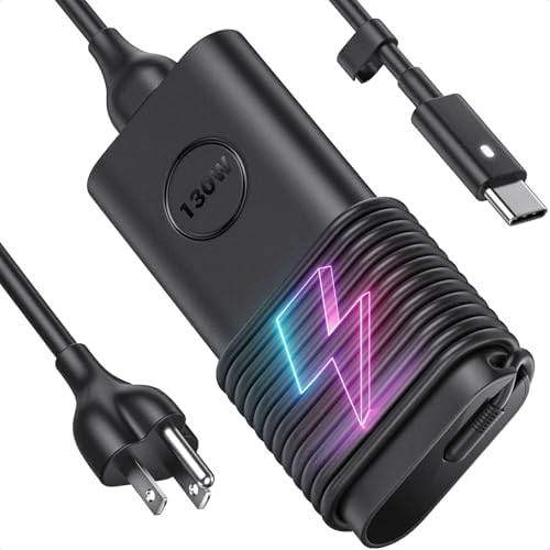 Dell 130 W GAN USB-C Laptop Charger: Fast Charging Power Adapter for XPS & Precision Models with 10 FT Cable, LED Indicator, and Versatile Compatibility – Ideal for Professionals Seeking Efficiency and Durability