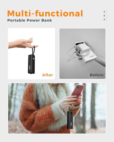 TESSAN 3-in-1 Portable Power Bank Charger – 20 W Fast Charging with Built-In USB-C Cable, 5000 m Ah Capacity, AC Outlet Compatibility for i Phone 16/15, Samsung, and Tablets – Ultimate Travel Charging Solution for Dual Device Power Needs
