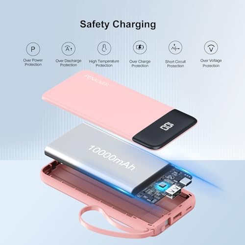 Ultimate 10000 m Ah Portable Power Bank with Built-in Charging Cable and LED Power Indicator – Travel-Ready External Battery Pack for i Phone 16/15, Samsung S22, and Android Devices – Unmatched Compatibility and Rapid Charging for On-the-Go Lifestyles