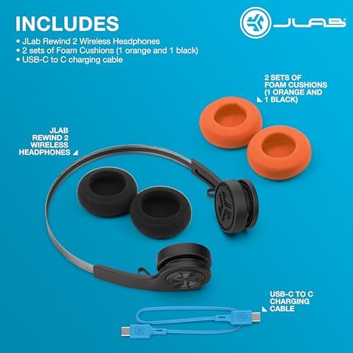 JLab Rewind 2 Retro Wireless Headphones – Nostalgic 80 s & 90 s Aesthetic with Advanced Bluetooth Multipoint Connectivity & Customizable EQ3 Sound – 20+ Hours of Playtime for Endless Enjoyment – Ideal for Comfort & Shared Listening Experiences in Stylish Black Finish