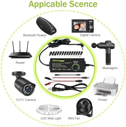 Universal 72 W Adjustable AC/DC Power Adapter with LED Voltage Indicator and 14 Interchangeable Tips – Versatile Charger for Devices from 3 V to 24 V, Ideal for Global Use and Multiple Electronics Powering Needs