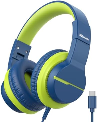 i Clever Kids Headphones: Safe 85 d B Volume-Limited Over-Ear Stereo Sound for Children – Foldable, Lightweight, and Compatible with i Pads and Computers for Easy Travel and Learning