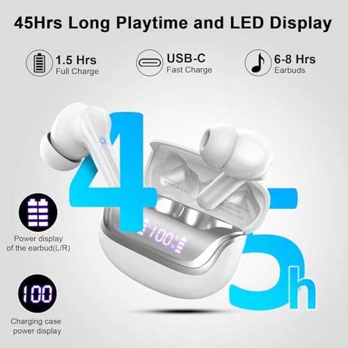 Donerton Advanced Bluetooth 5.4 Wireless Earbuds – Immersive Deep Bass In-Ear Headphones with Quad ENC Mics for Superior Noise Cancellation, 45-Hour Playback, IP7 Waterproof Charging Case – Ideal for Fitness Enthusiasts and Effortless Connectivity