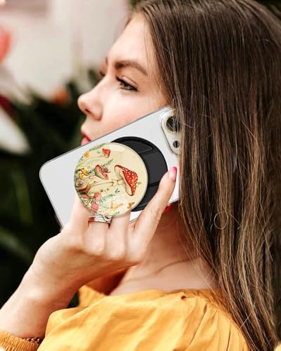 Chic Mushroom Mag Safe Phone Grip for Women – Trendy Ring Kickstand Holder for i Phone 16/15/14/13/12 Series – Stylish, Secure, and Functional Accessory for Texting, Selfies, and Streaming – Lightweight, Durable Design for Everyday Use