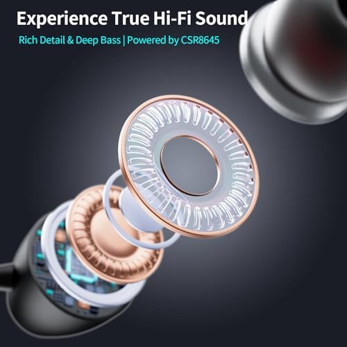 Revolutionary Bluetooth Neckband Headphones with Retractable Earbuds – IPX5 Sweatproof Sports Earphones Featuring Advanced Noise Cancellation and Built-in Microphone for Active Lifestyles – Rapid Connectivity and Extended Battery Life for Seamless Audio Enjoyment