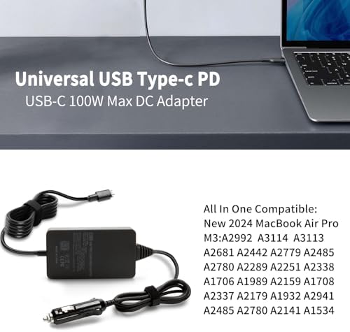 Ultra-Universal 100 W USB-C Car Charger for Laptops and Devices – Fast Charge Your Mac Book, Dell, HP, Lenovo, Asus, Google & More – Compatible with 12 V/24 V Vehicles, Enhanced Safety Features, and 12-Month Warranty – One Charger for All Your Devices!