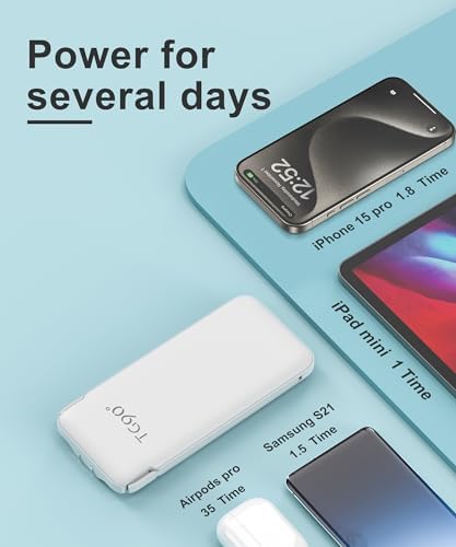 Dual 10000 m Ah Portable Power Bank Set with Built-In Cables and Fast Charging – Travel-Ready USB-C Charger for i Phone & Android Devices in Sleek White & Purple Design – Ultimate Compatibility for On-the-Go Power Solutions