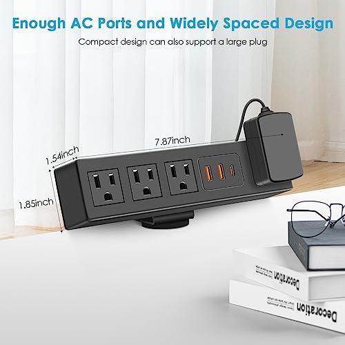 CCCEI Universal Desk Clamp Power Strip with Dual USB Ports – Advanced 1200 J Surge Protector for Desktop Mounting, Fast Charging Convenience, 6 FT Flat Plug, Ideal for Bulky Adapters, Fits 1.9 Inch Tabletops – Optimize Your Workspace Efficiency and Safety