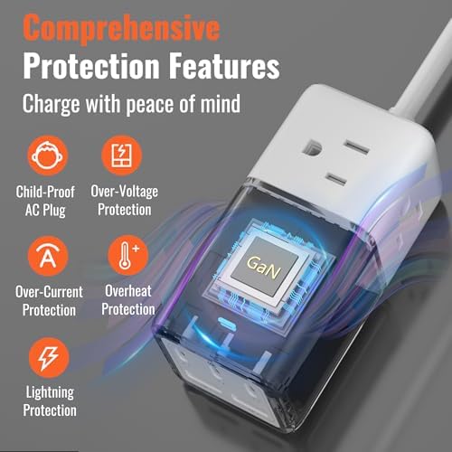 NENJI 75 W Ga N USB-C Super Fast Charging Station – 8-in-1 Power Strip with 5 USB Ports & 3 AC Outlets for Ultimate Device Compatibility – Smart Charging Technology for i Phone, Samsung, i Pad, Mac Book – Compact Travel-Friendly Design for Home or Office Use – Optimize Your Charging Efficiency and Speed