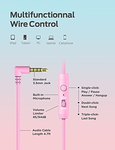 i Clever HS14 Kids Headphones – Stylish Black & Pink Volume-Limited On-Ear Headset with Built-In Microphone for Safe Listening and Enhanced Comfort, Foldable Travel Design for School and Home Use, Perfect for Tablets and Laptops