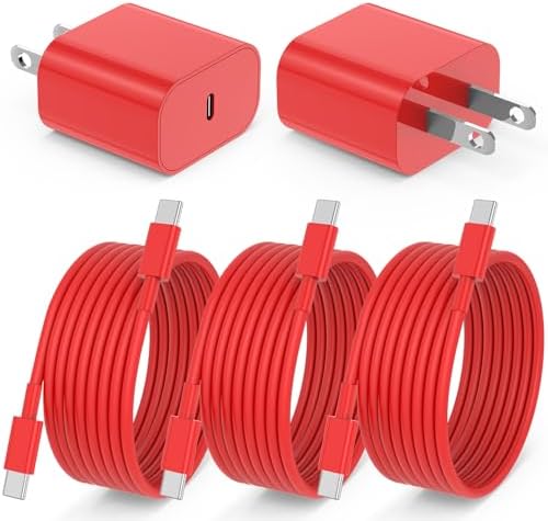 Ultimate 20 W Fast Charging Solution: 10 Ft i Phone 15 Charger with 3 Durable USB-C Cables & Dual Wall Adapters – Compatible with i Phone 15/15 Pro/Pro Max, i Pad Pro, Air Pods, and Samsung Devices for Rapid Power-Up and On-the-Go Convenience